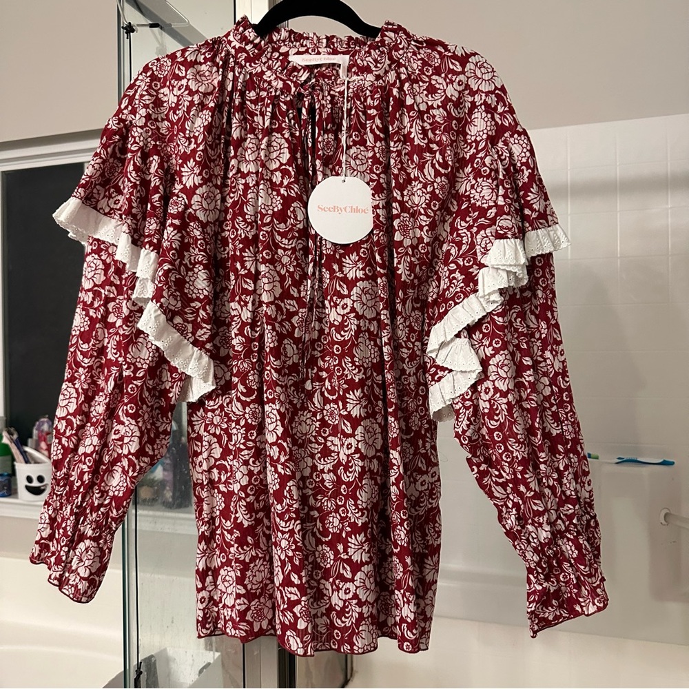 NWT See by Chloe floral blouse ruffle details size 42